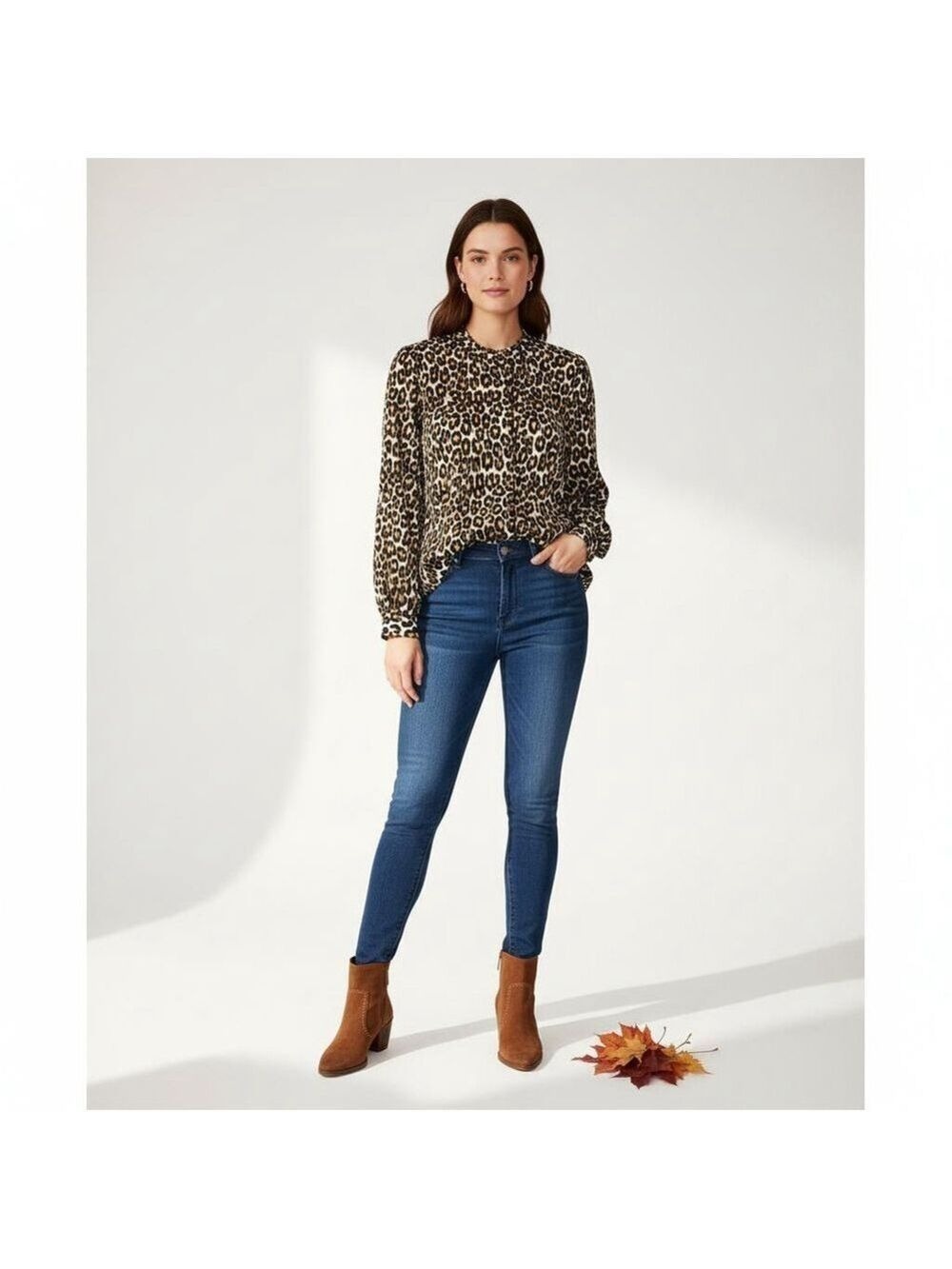 DIANE VON FURSTENBERG XL Brown & Black Leopard Print Blouse